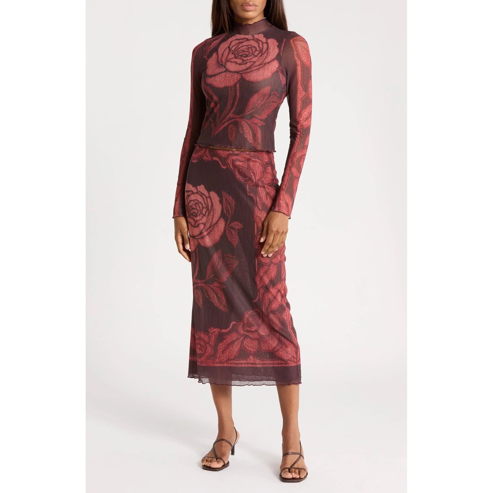 Free People The Shadow Printed Midi Skirt Set Burgundy
Size: Small